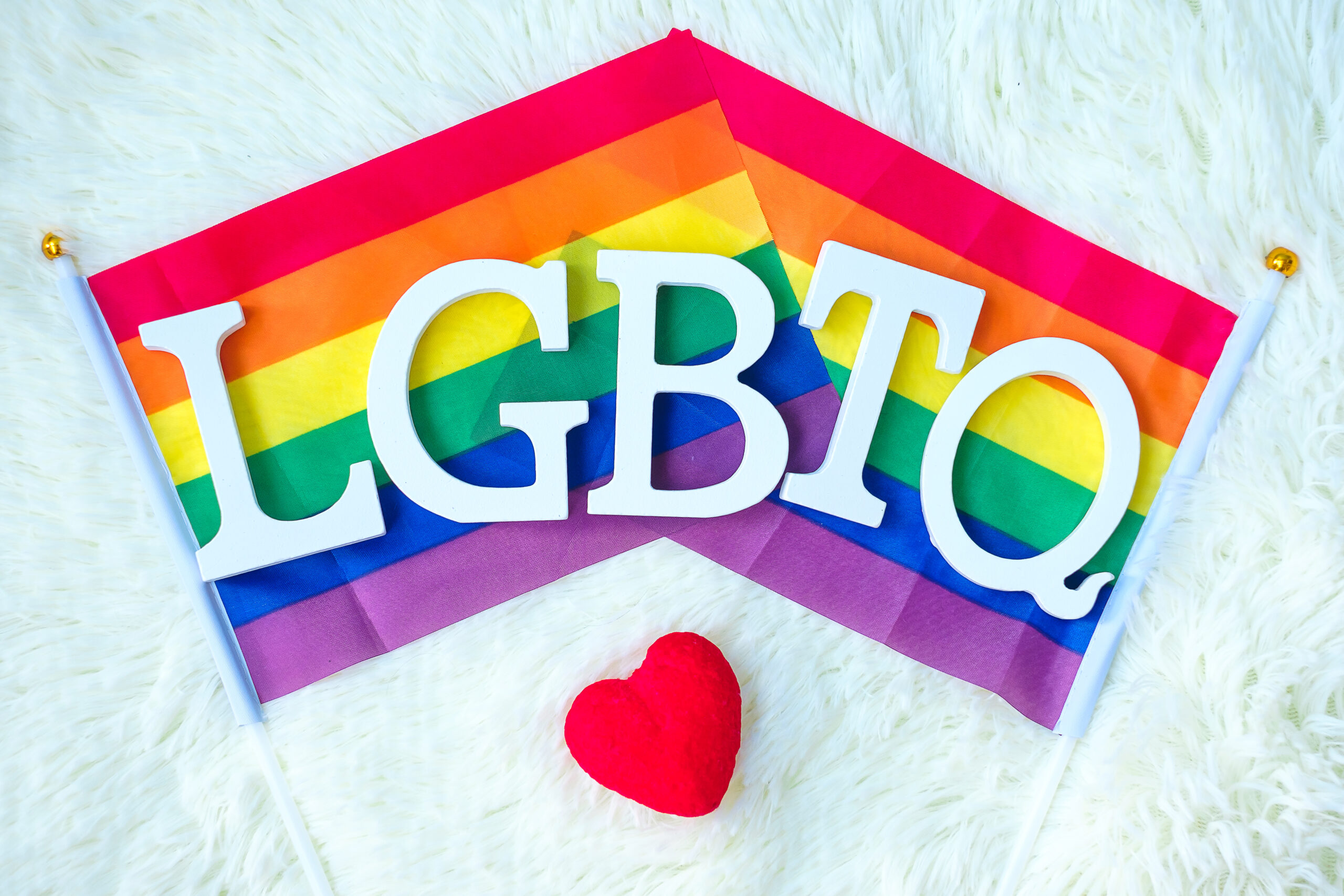 LGBTQ Rainbow flag on white background. Support Lesbian, Gay, Bi